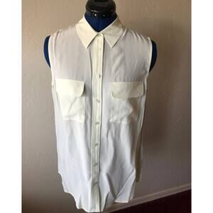 NWOT Equipment Sleeveless Silk Pocket Shirt in Pale Sorbet Green Size S